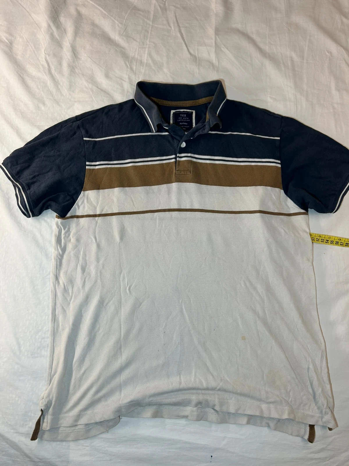 Polo à rayures vintage blanc bleu marine tex